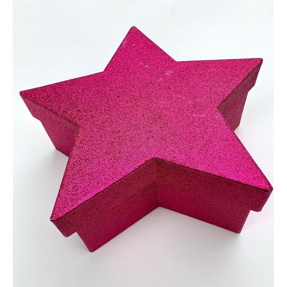 Star shape gift box large pink glitter covered with lid